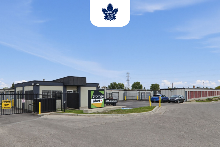 Facility exterior with Toronto Maple Leafs logo at StorageMart in Calgary Alberta